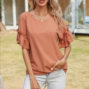 Frill bell sleeve keyhole back top